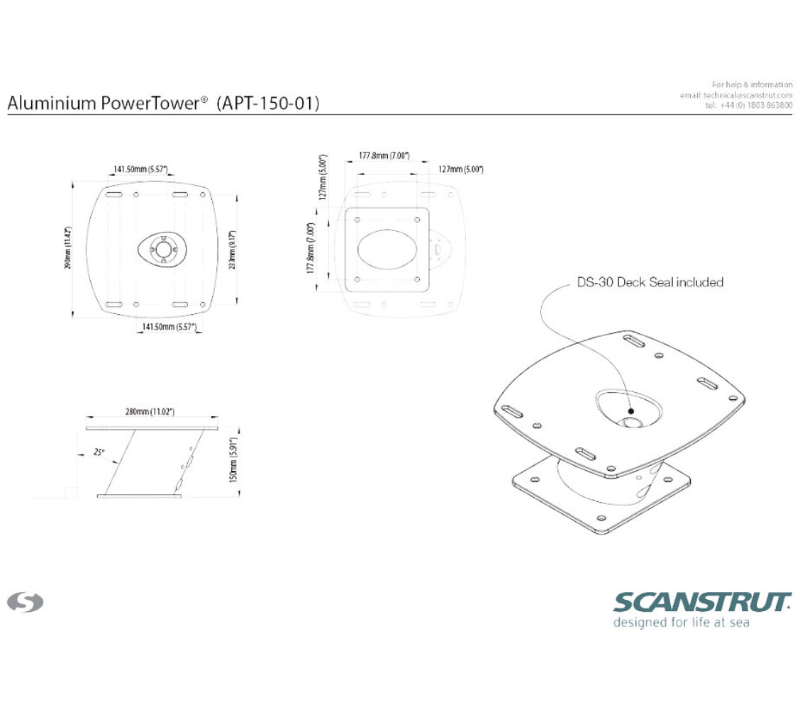 Scanstrut Powertower tutkajalka 15 cm valkoinen