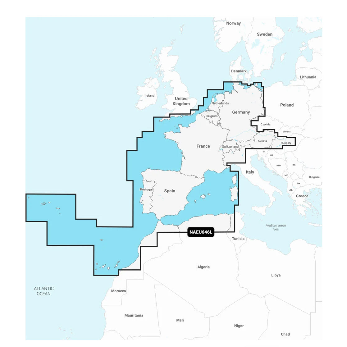 Navionics+ NAEU646L Eurooppa, keskinen ja läntinen karttakortti