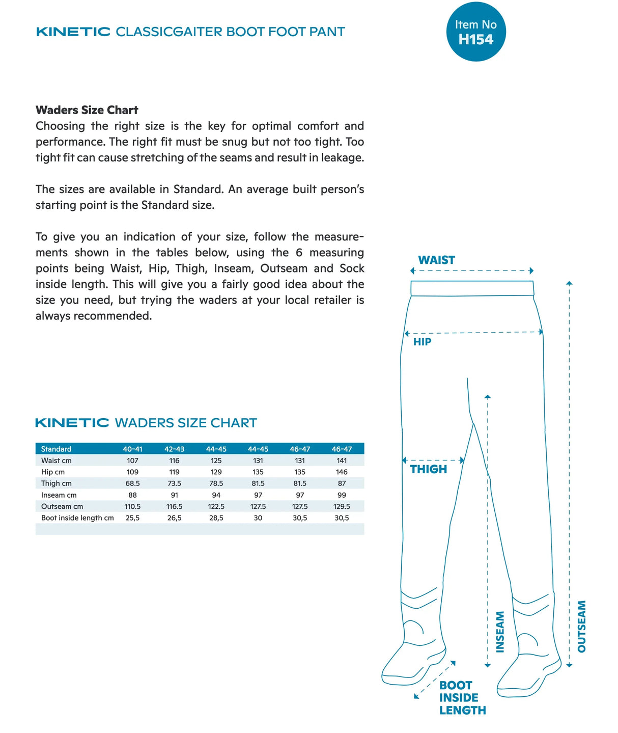 Kinetic Classicgaiter Bootfoot kahluuhousut saappailla - Happy Angler E-commerce