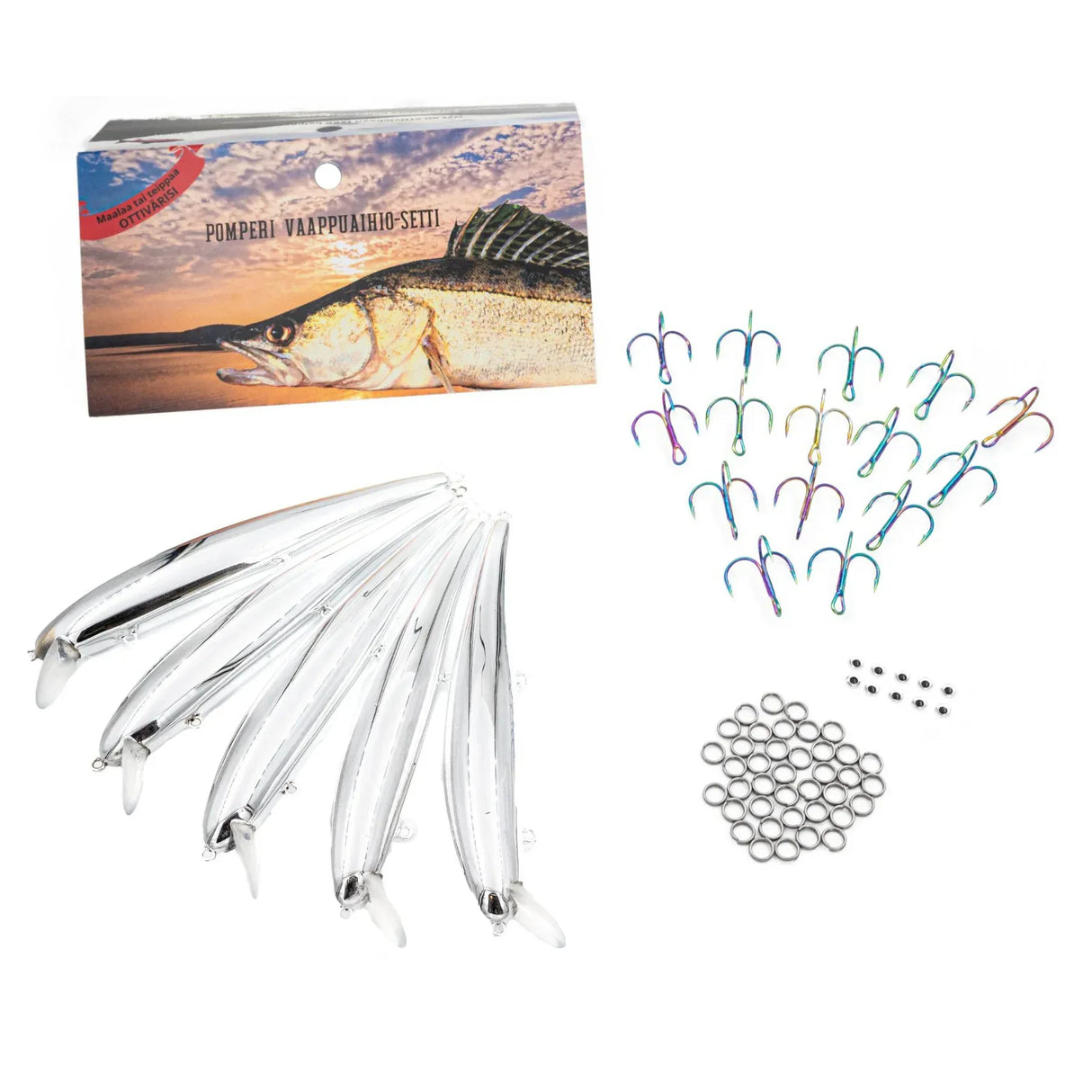 Pomperi PRO-X12 12 cm kromi vaappuaihio + koukut 5 kpl/pkt - Happy Angler
