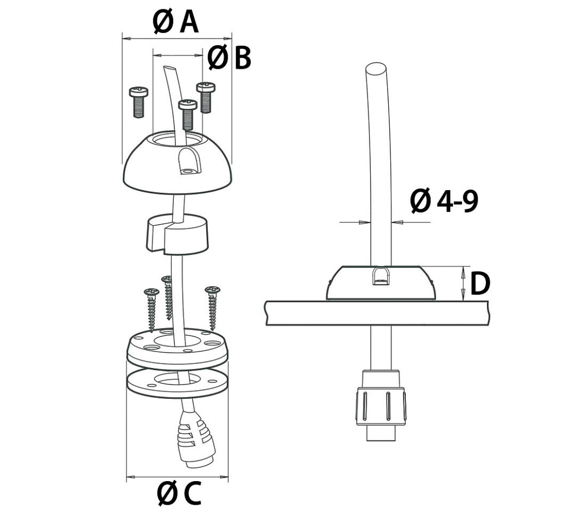 Scanstrut Deckseal Small-A kaapelin läpivienti teräs