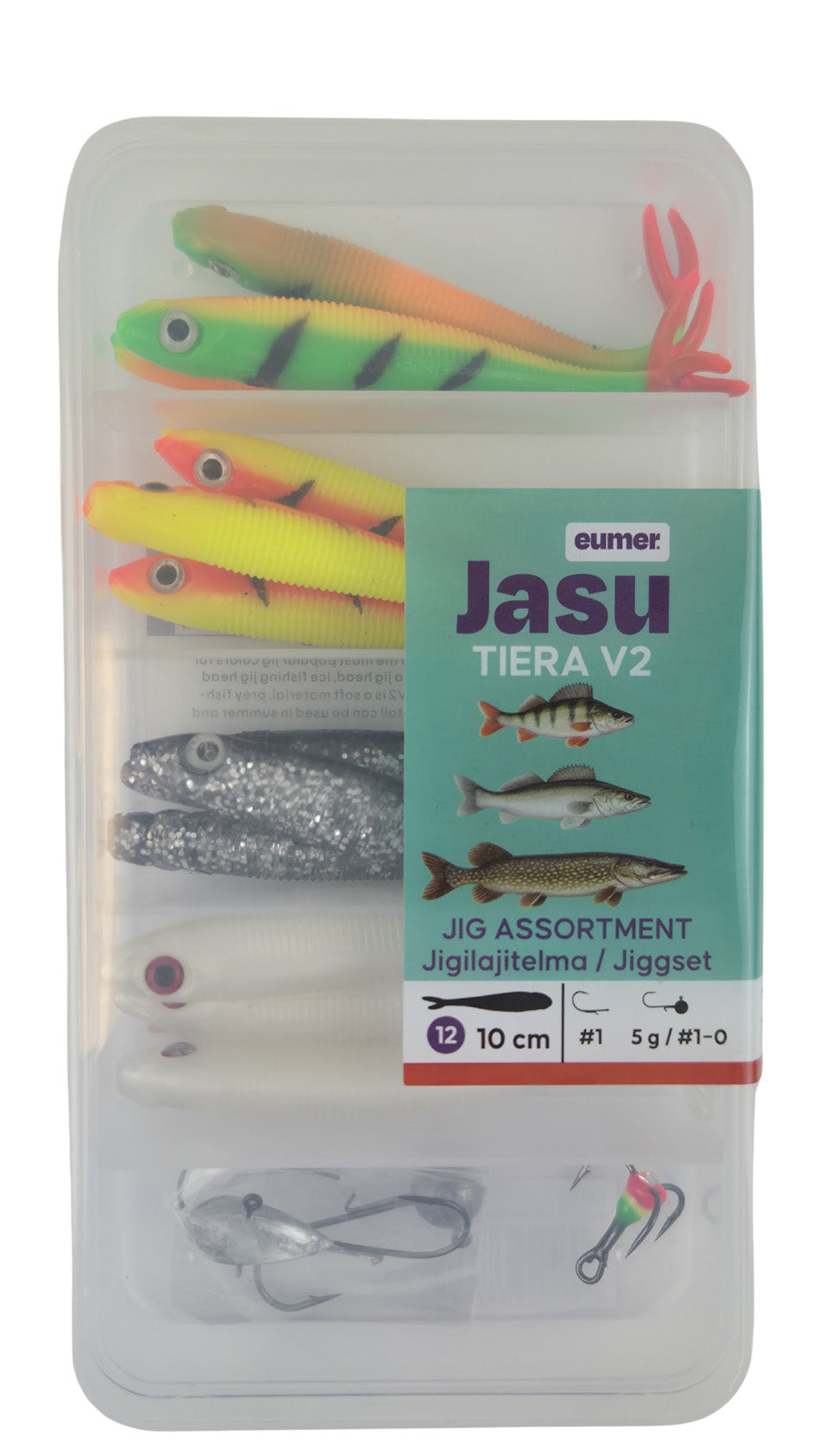 Jasu Tiera V2 10 cm jiggsortiment 8 st + jigghuvuden