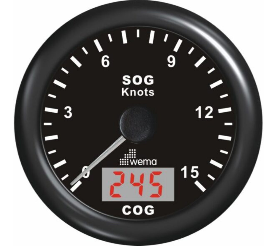 Wema GPS nopeusmittari 0-15 solmua musta