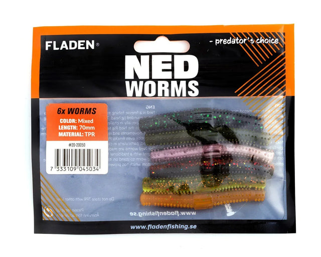 Fladen NED Worm Mix 7 cm jigi 6 kpl/pkt - Happy Angler